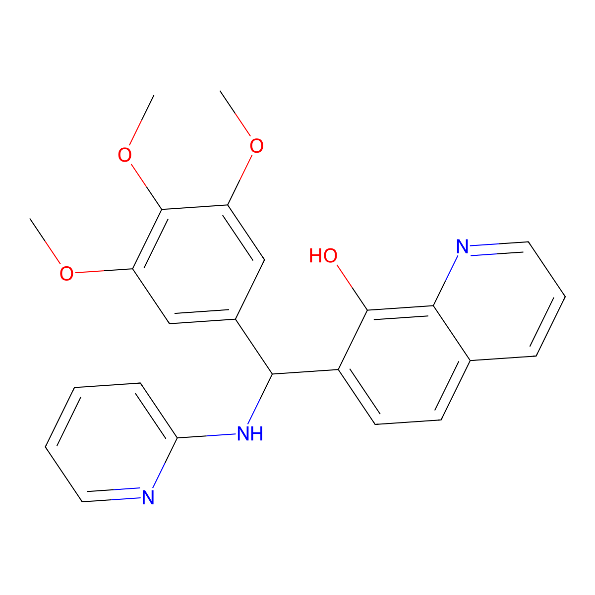 7-((Pyridin-2-ylamino)(3,4,5-trimethoxyphenyl)methyl)quinolin-8-ol molecular structure, CAS 1192806-24-8