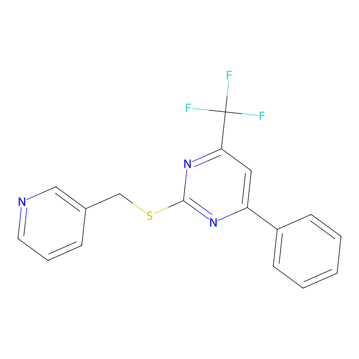 4-Phenyl-2-{[(pyridin-3-yl)methyl]sulfanyl}-6-(trifluoromethyl)pyrimidine molecular structure, CAS 1192806-45-3
