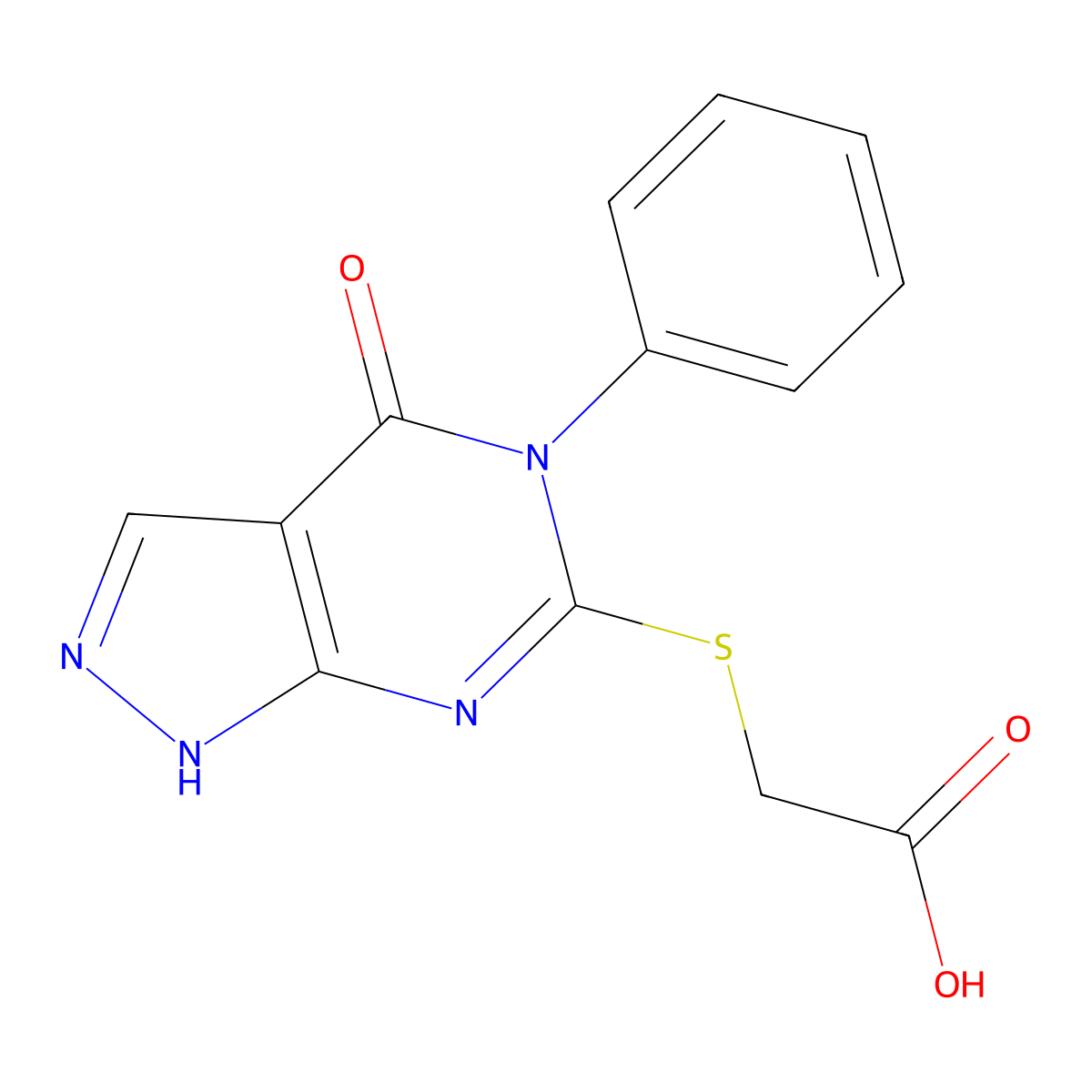2-({4-oxo-5-phenyl-1H,4H,5H-pyrazolo[3,4-d]pyrimidin-6-yl}sulfanyl)acetic acid molecular structure, CAS 1192806-46-4