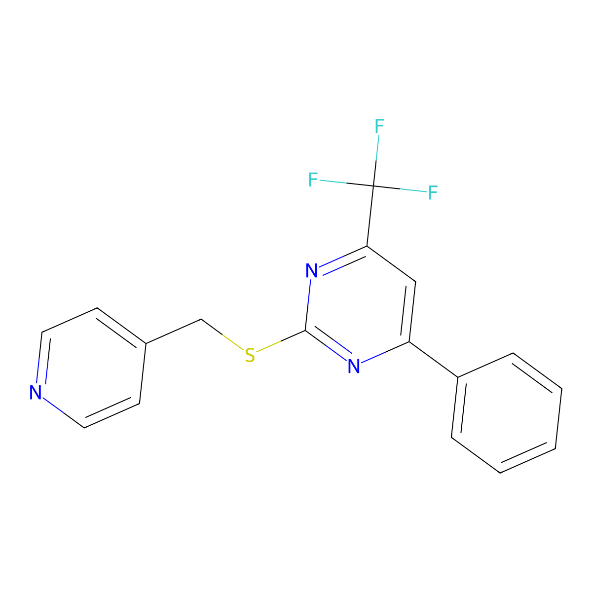 4-Phenyl-2-{[(pyridin-4-yl)methyl]sulfanyl}-6-(trifluoromethyl)pyrimidine molecular structure, CAS 1192806-47-5