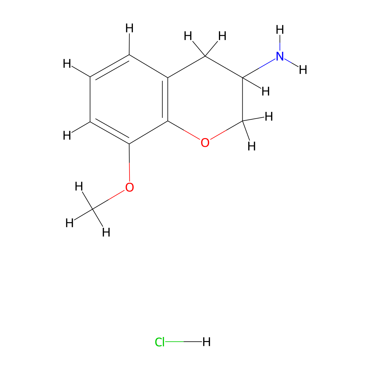 8-methoxy-3,4-dihydro-2H-1-benzopyran-3-amine hydrochloride molecular structure, CAS 119284-79-6