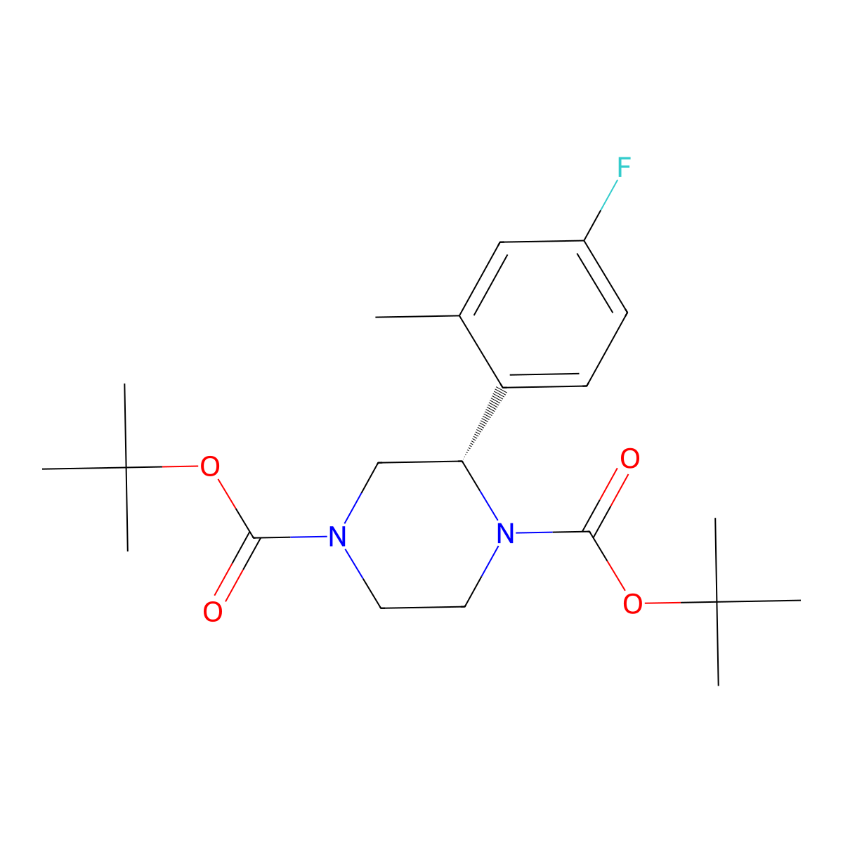 (S)-Di-tert-Butyl 2-(4-fluoro-2-methylphenyl)piperazine-1,4-dicarboxylate molecular structure, CAS 1192874-45-5