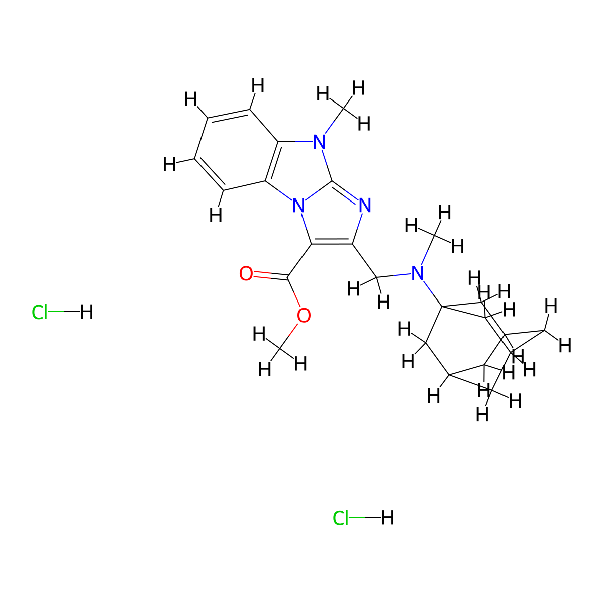 9H-Imidazo(1,2-a)benzimidazole-3-carboxylic acid, 9-methyl-2-((methyltricyclo(3.3.1.1(sup 3,7))dec-1-ylamino)methyl)-, methyl ester, dihydrochloride molecular structure, CAS 119294-97-2