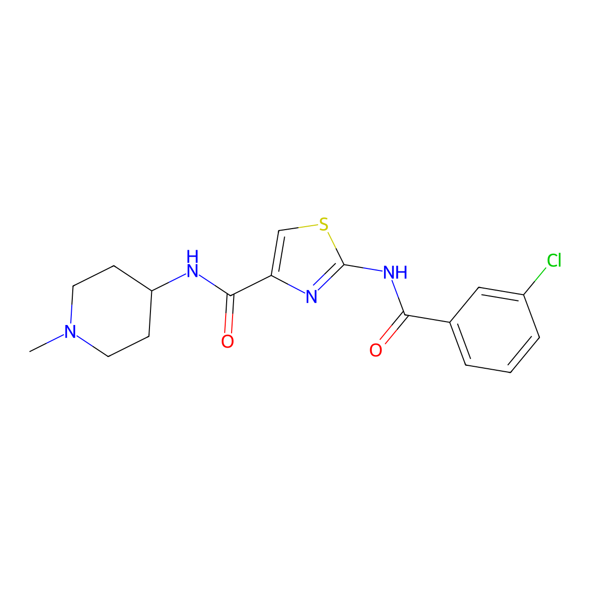 2-[(3-chlorobenzoyl)amino]-N~4~-(1-methyl-4-piperidyl)-1,3-thiazole-4-carboxamide molecular structure, CAS 1192974-57-4