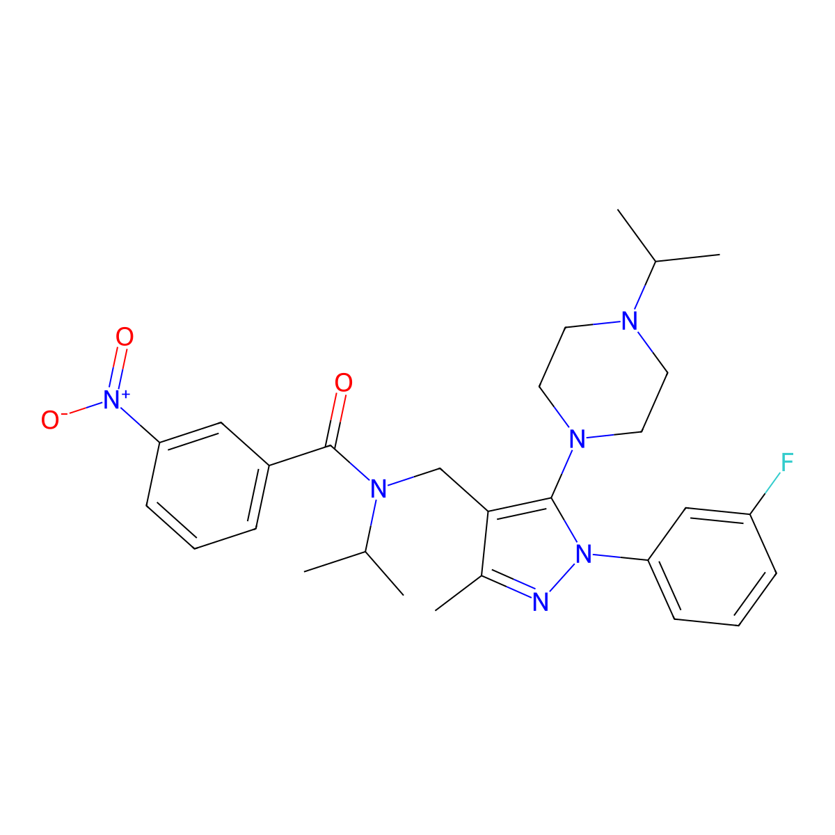 N~1~-{[1-(3-fluorophenyl)-5-(4-isopropylpiperazino)-3-methyl-1H-pyrazol-4-yl]methyl}-N~1~-isopropyl-3-nitrobenzamide molecular structure, CAS 1192977-18-6