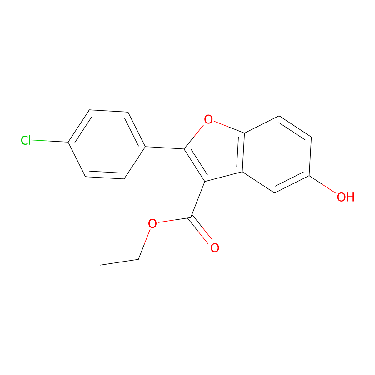 Ethyl 2-(4-chlorophenyl)-5-hydroxybenzofuran-3-carboxylate molecular structure, CAS 1192977-48-2