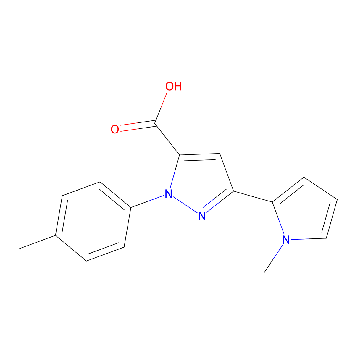 3-(1-methyl-1H-pyrrol-2-yl)-1-(4-methylphenyl)-1H-pyrazole-5-carboxylic acid molecular structure, CAS 1192990-60-5