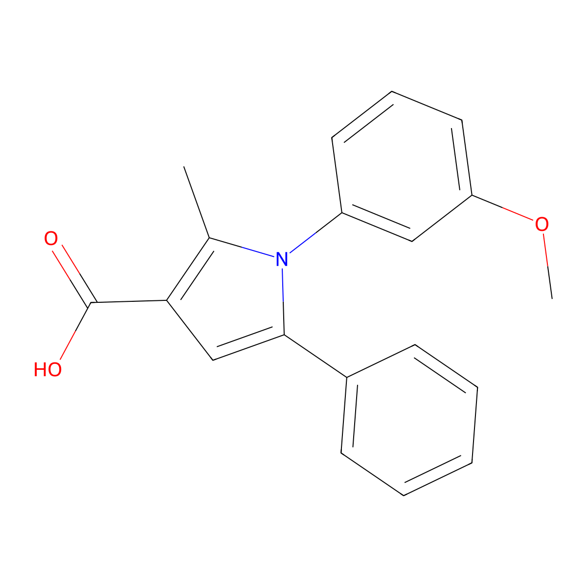 1-(3-methoxyphenyl)-2-methyl-5-phenyl-1H-pyrrole-3-carboxylic acid molecular structure, CAS 1192992-56-5