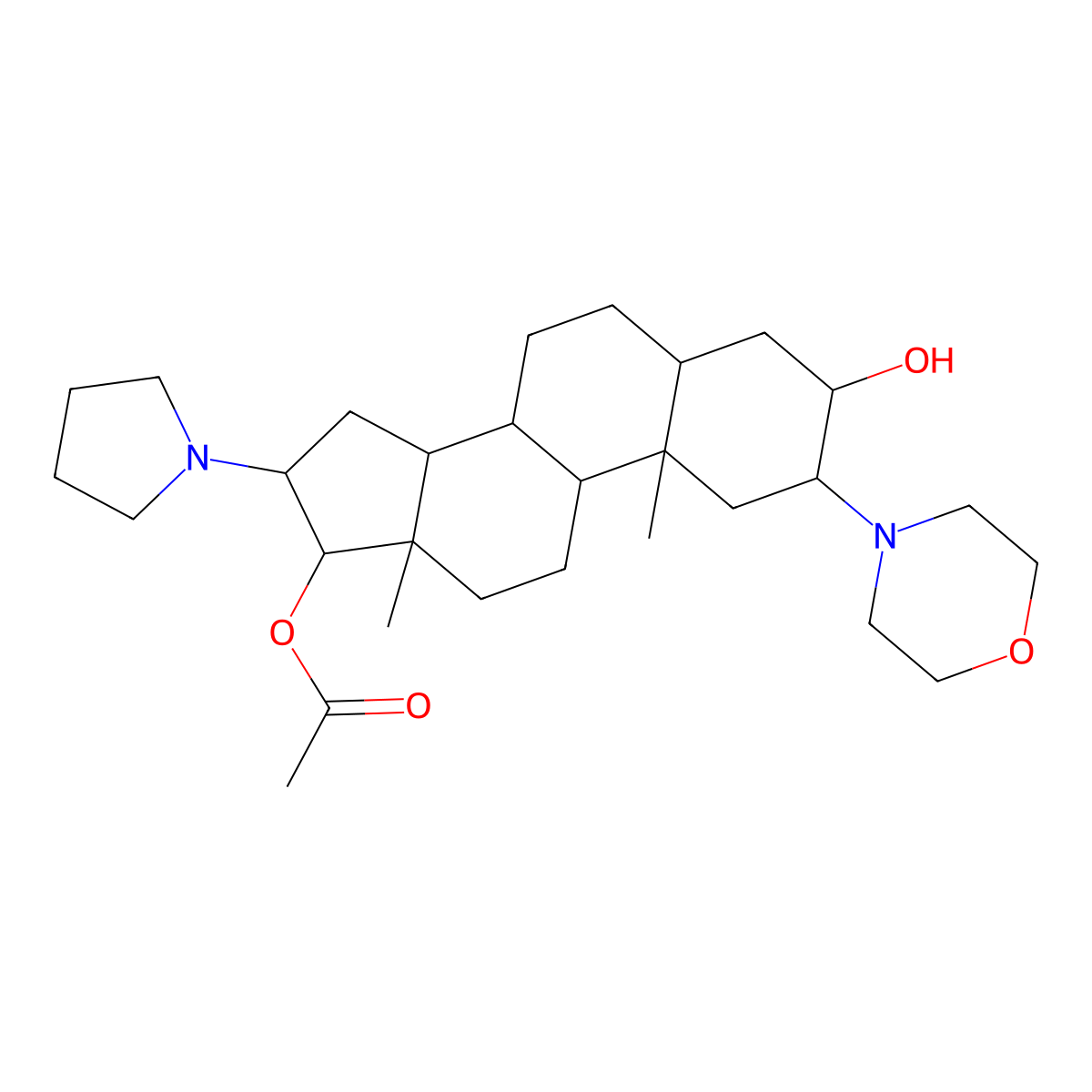 2beta-(4-Morpholinyl)-16beta-(1-pyrrolidinyl)-5alpha-androstane-3alpha,17beta-diol 17-acetate molecular structure, CAS 119302-24-8