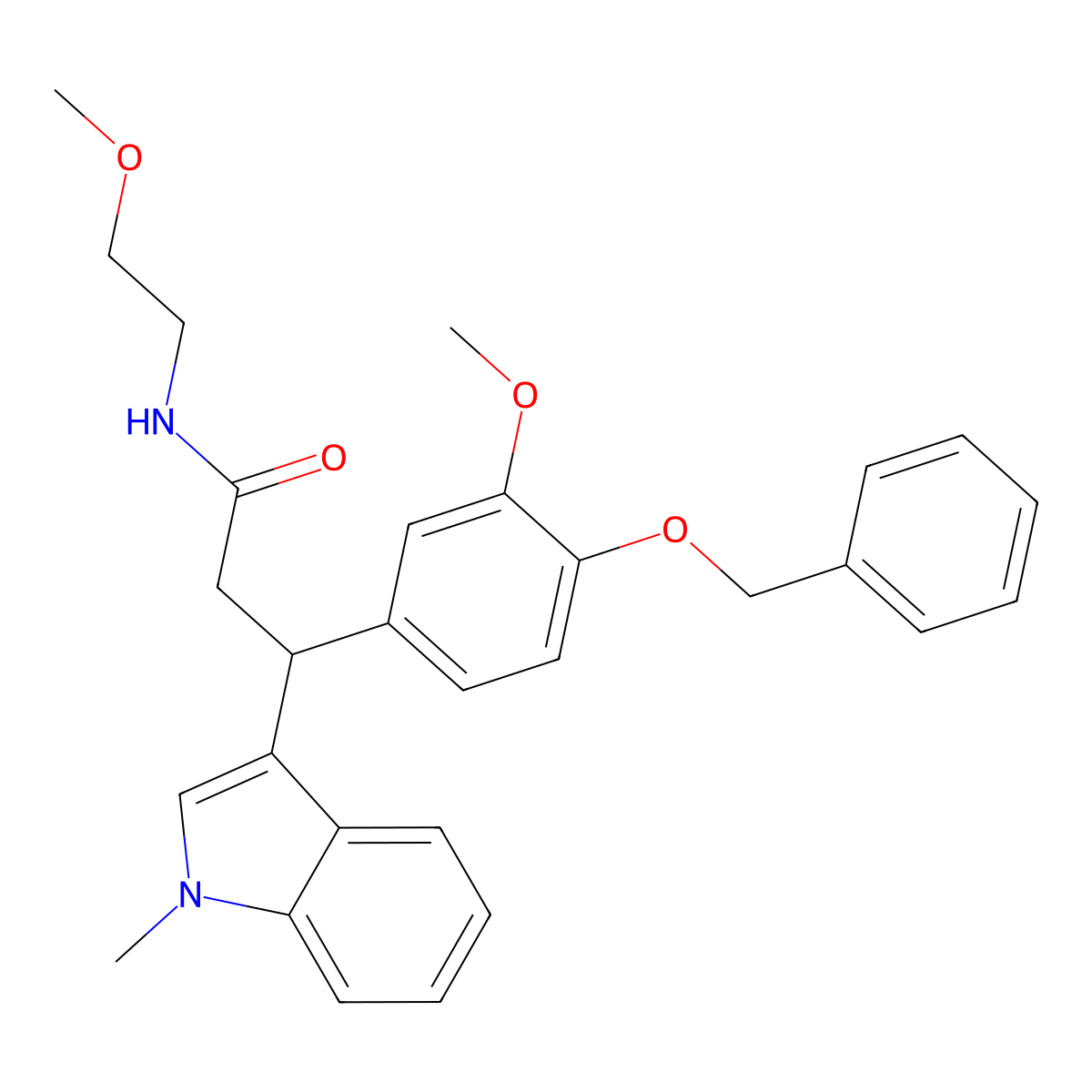 3-[4-(benzyloxy)-3-methoxyphenyl]-N~1~-(2-methoxyethyl)-3-(1-methyl-1H-indol-3-yl)propanamide molecular structure, CAS 1193024-22-4