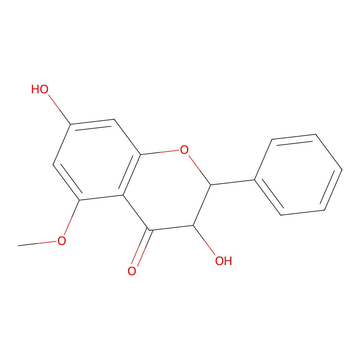 4H-1-Benzopyran-4-one, 2,3-dihydro-3,7-dihydroxy-5-methoxy-2-phenyl-, (2R,3R)- molecular structure, CAS 119309-36-3
