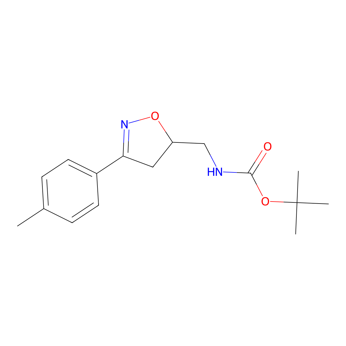 tert-butyl N-{[3-(4-methylphenyl)-4,5-dihydro-1,2-oxazol-5-yl]methyl}carbamate molecular structure, CAS 1193146-68-7