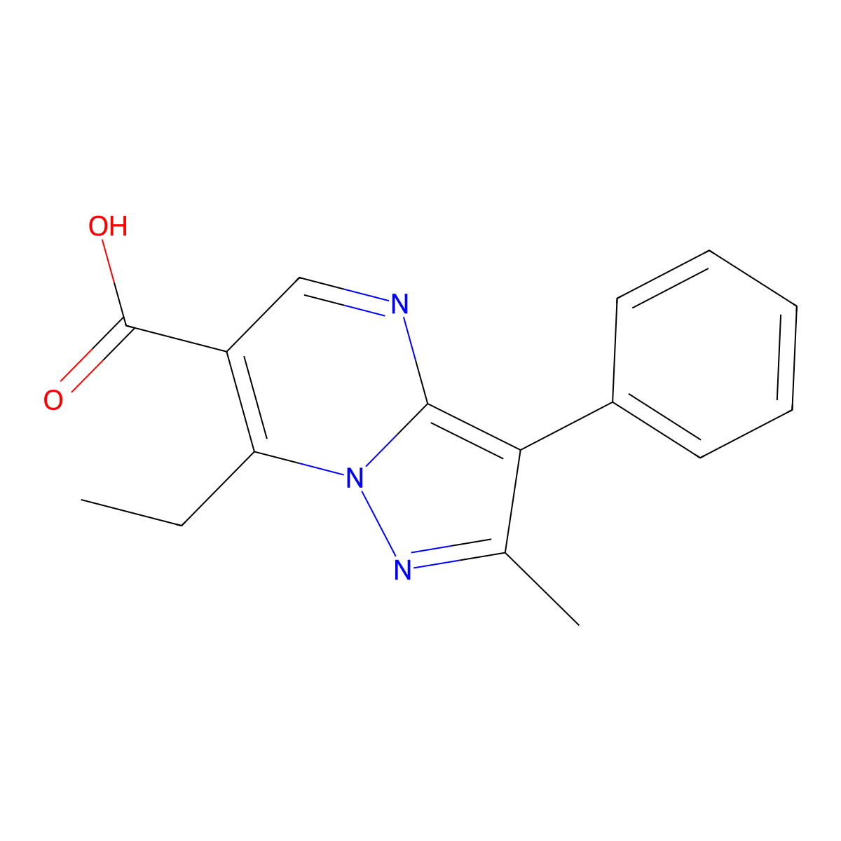 7-Ethyl-2-methyl-3-phenylpyrazolo(1,5-a)pyrimidine-6-carboxylic acid molecular structure, CAS 1193204-19-1