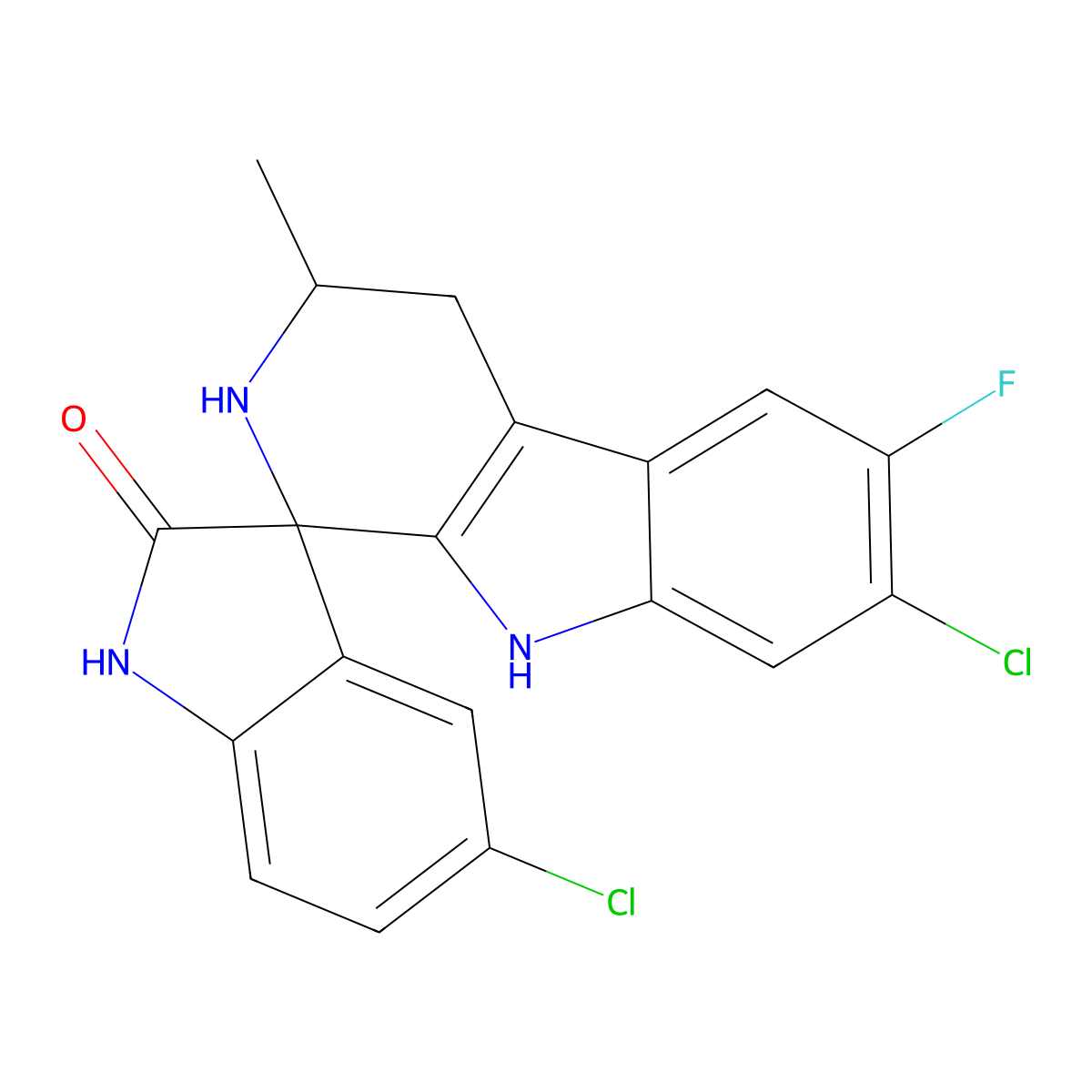 5,7'-dichloro-6'-fluoro-3'-methylspiro[1H-indole-3,1'-2,3,4,9-tetrahydropyrido[3,4-b]indole]-2-one molecular structure, CAS 1193314-69-0