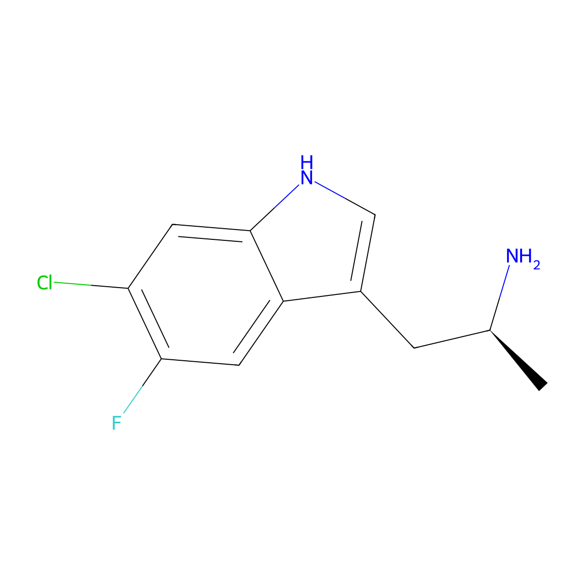 (2S)-1-(6-chloro-5-fluoro-1H-indol-3-yl)propan-2-amine molecular structure, CAS 1193314-86-1