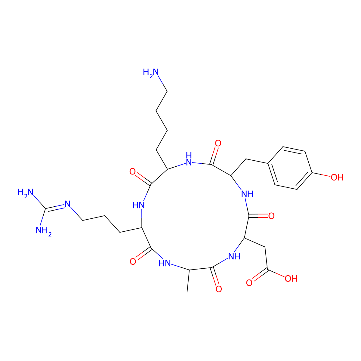 Cyclo(-Arg-Ala-Asp-D-Tyr-Lys) molecular structure, CAS 1193347-53-3