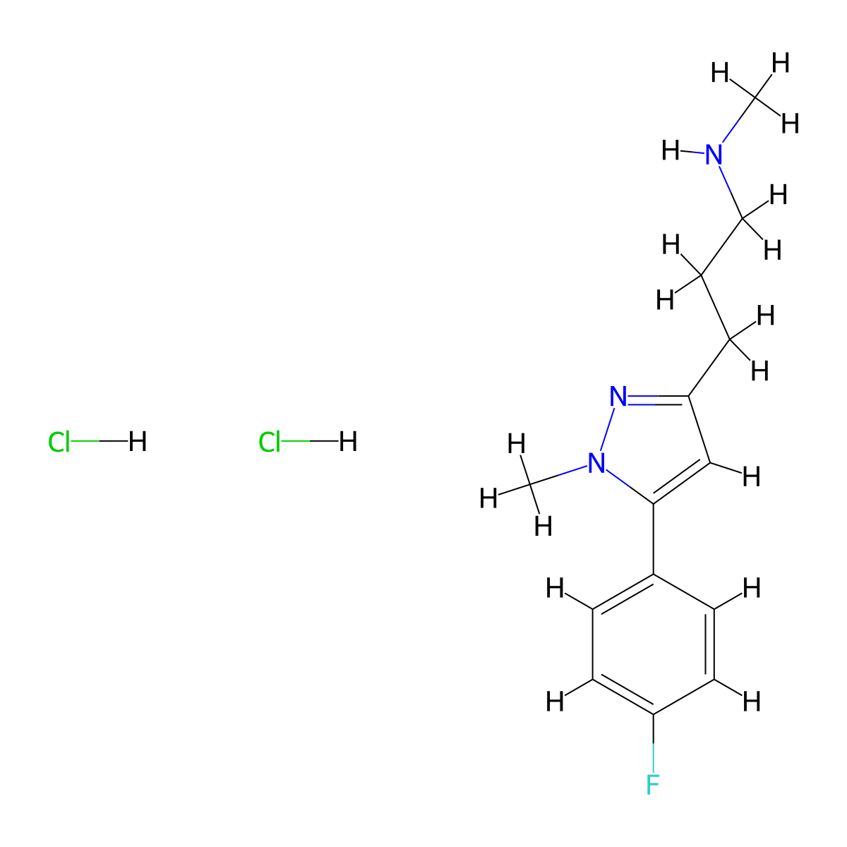 {3-[5-(4-fluorophenyl)-1-methyl-1H-pyrazol-3-yl]propyl}(methyl)amine dihydrochloride molecular structure, CAS 1193387-68-6
