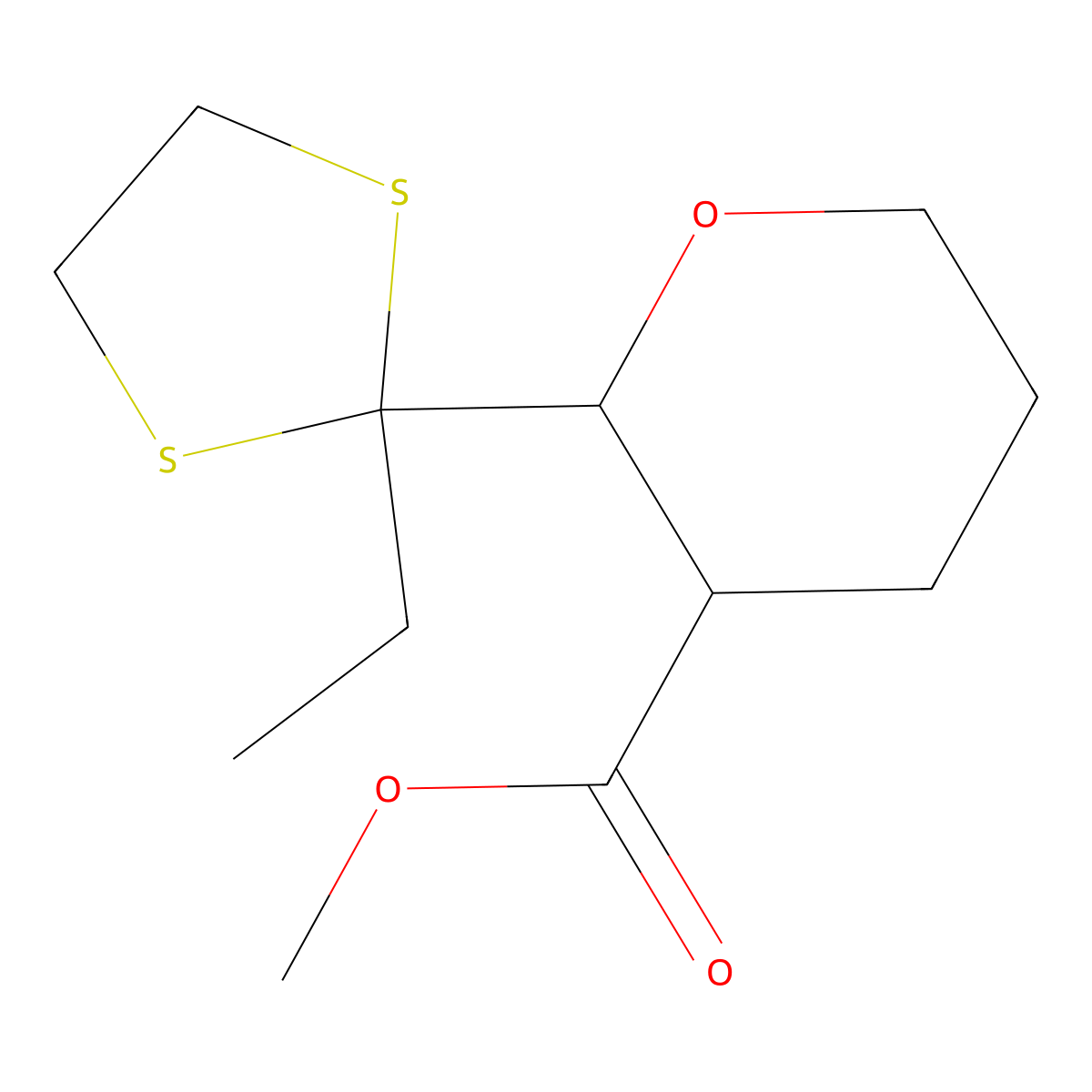 methyl 2-(2-ethyl-1,3-dithiolan-2-yl)tetrahydro-2H-pyran-3-carboxylate molecular structure, CAS 1193387-74-4