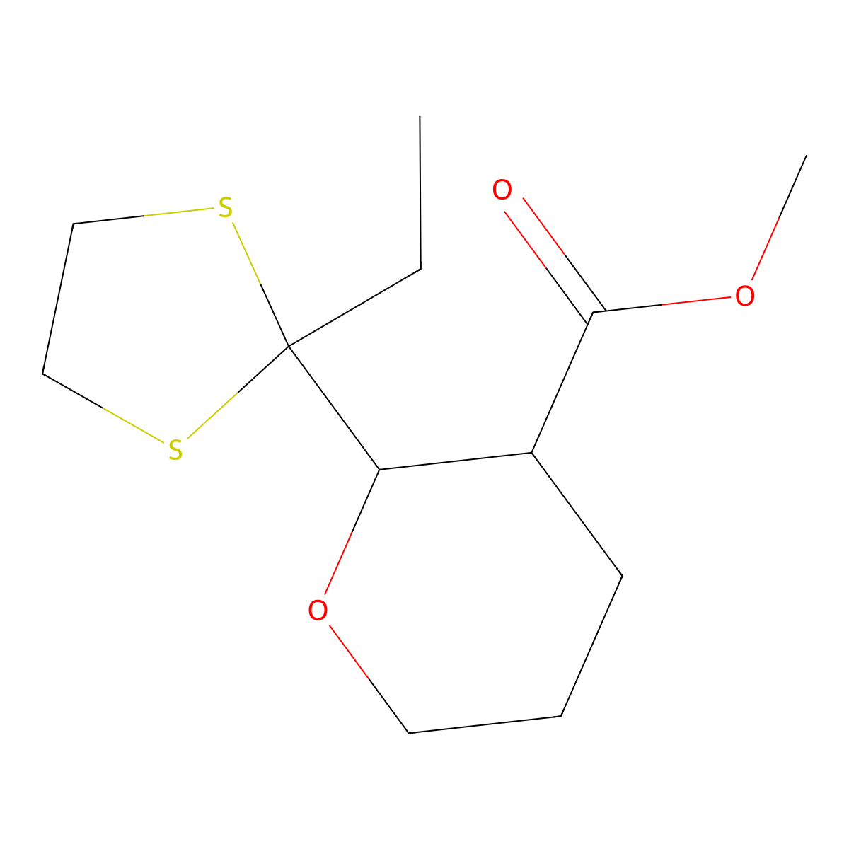 methyl 2-(2-ethyl-1,3-dithiolan-2-yl)tetrahydro-2H-pyran-3-carboxylate molecular structure, CAS 1193387-74-4
