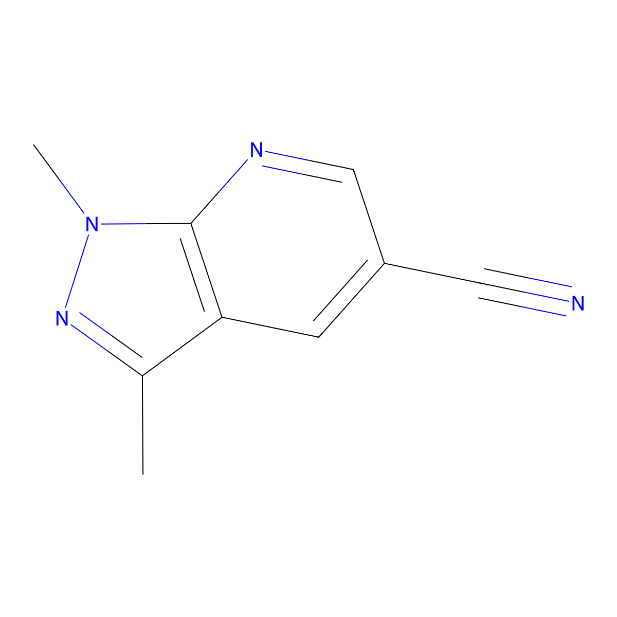 1,3-dimethyl-1H-pyrazolo[3,4-b]pyridine-5-carbonitrile molecular structure, CAS 1193387-97-1