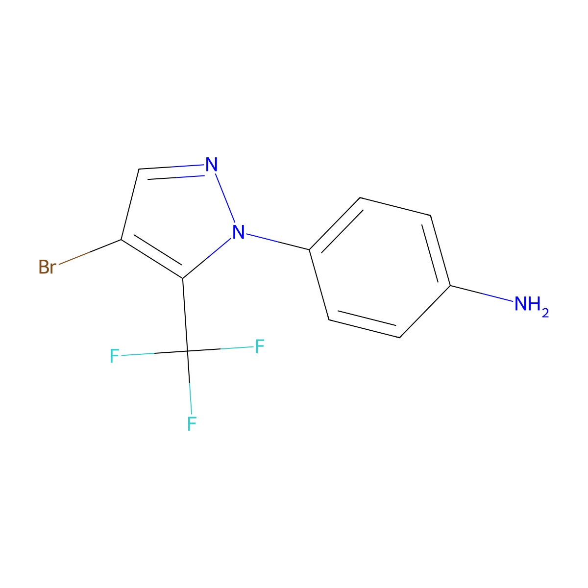 4-(4-bromo-5-(trifluoromethyl)-1H-pyrazol-1-yl)aniline molecular structure, CAS 1193388-34-9