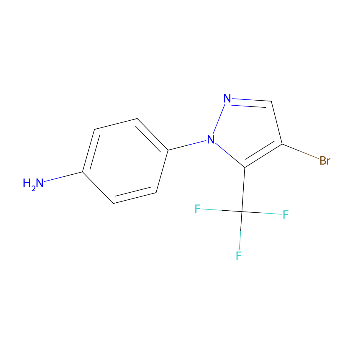 4-(4-bromo-5-(trifluoromethyl)-1H-pyrazol-1-yl)aniline molecular structure, CAS 1193388-34-9