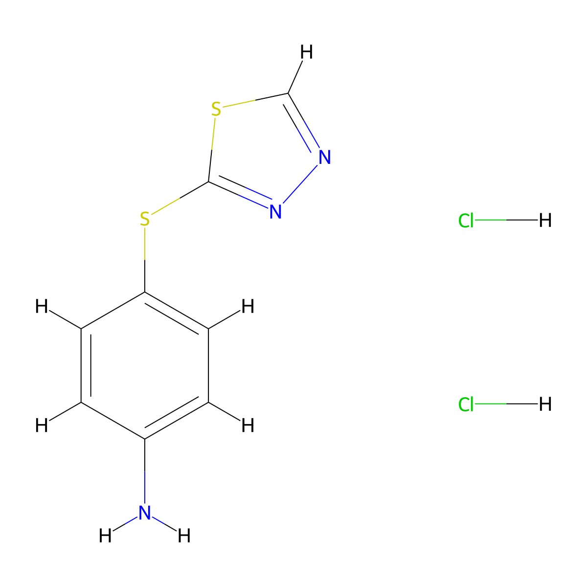 4-(1,3,4-Thiadiazol-2-ylsulfanyl)aniline dihydrochloride molecular structure, CAS 1193388-54-3