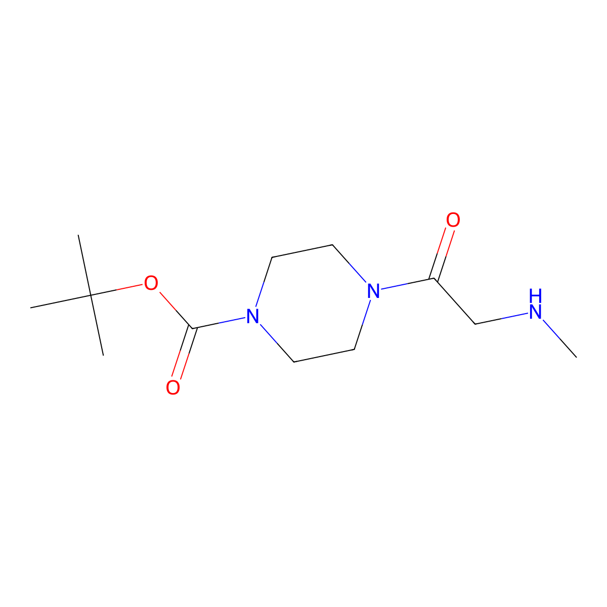 Tert-butyl 4-(2-(methylamino)acetyl)piperazine-1-carboxylate molecular structure, CAS 1193388-56-5
