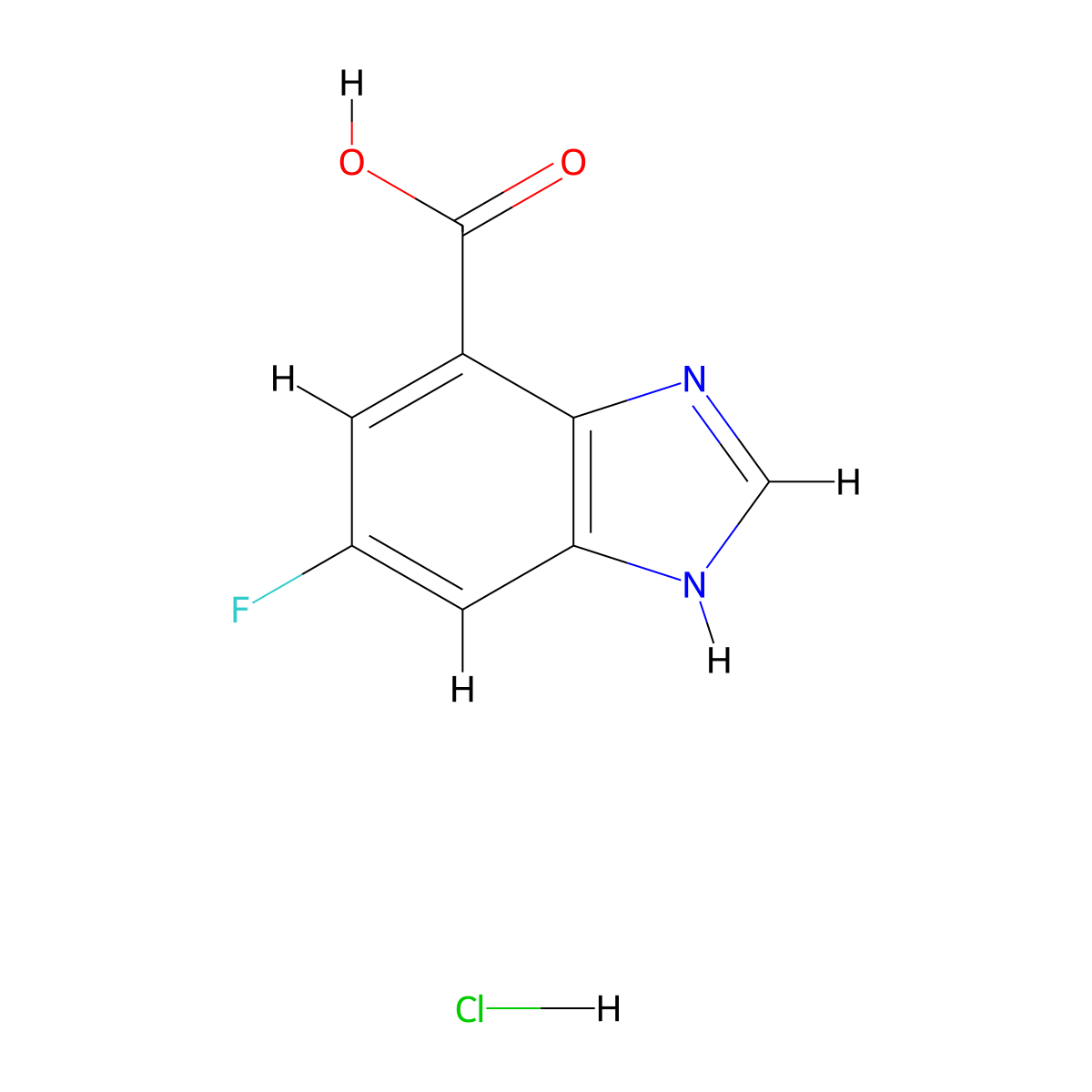 5-fluoro-1H-1,3-benzodiazole-7-carboxylic acid hydrochloride molecular structure, CAS 1193388-72-5