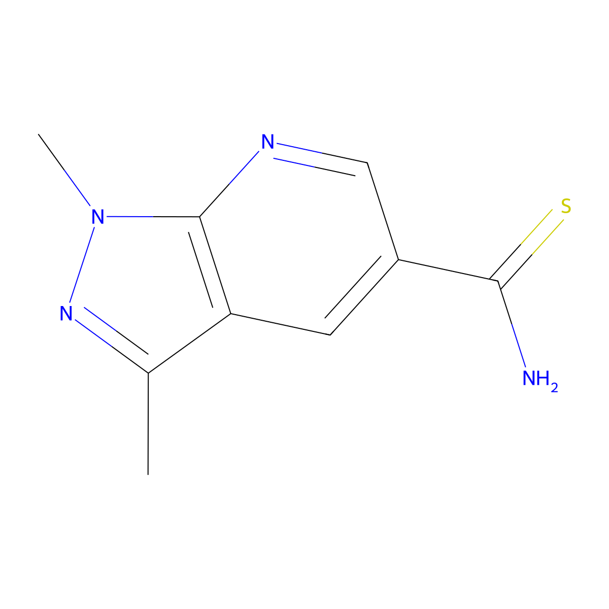 1,3-dimethyl-1H-pyrazolo[3,4-b]pyridine-5-carbothioamide molecular structure, CAS 1193388-95-2