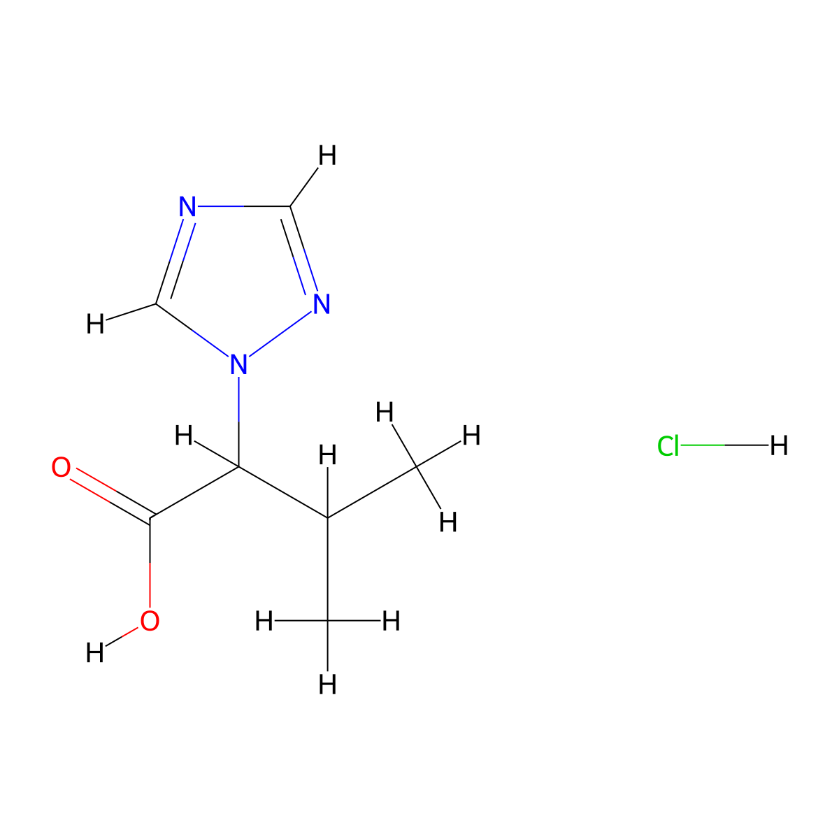 3-methyl-2-(1H-1,2,4-triazol-1-yl)butanoic acid hydrochloride molecular structure, CAS 1193389-25-1