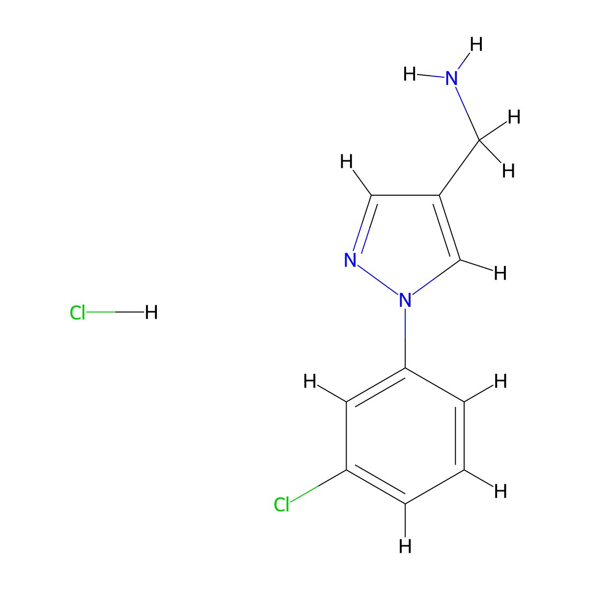 (1-(3-chlorophenyl)-1H-pyrazol-4-yl)methanamine hydrochloride molecular structure, CAS 1193389-54-6