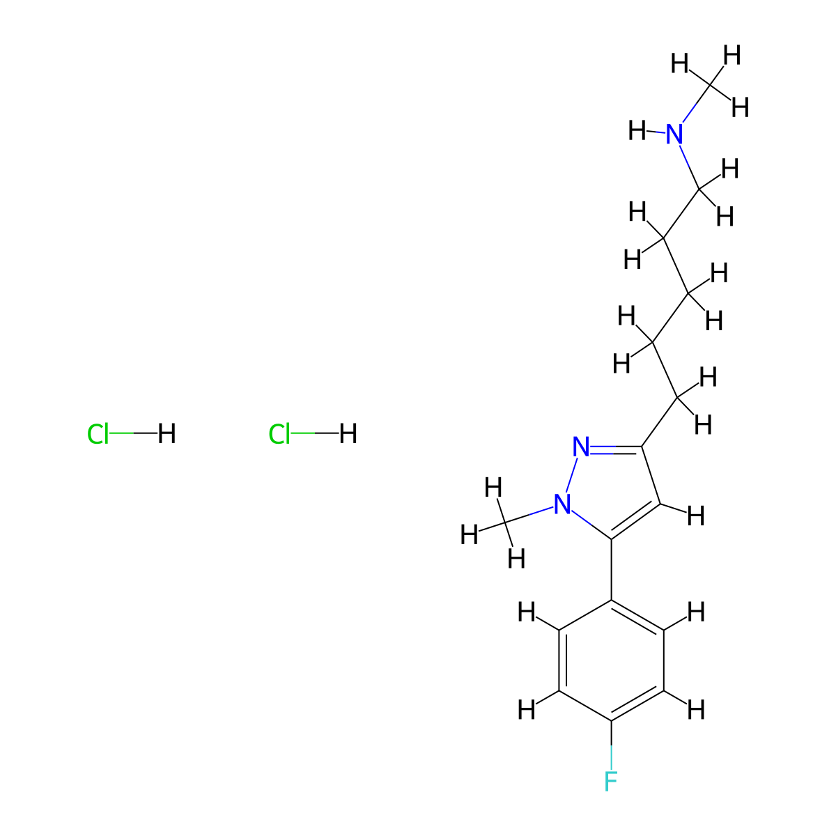 {5-[5-(4-fluorophenyl)-1-methyl-1H-pyrazol-3-yl]pentyl}(methyl)amine dihydrochloride molecular structure, CAS 1193389-57-9