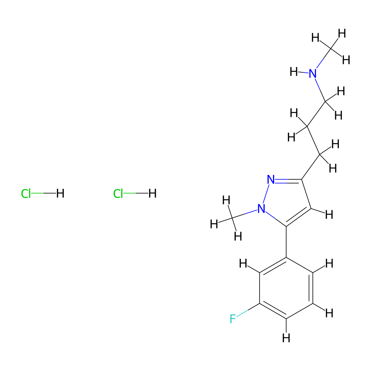 {3-[5-(3-fluorophenyl)-1-methyl-1H-pyrazol-3-yl]propyl}(methyl)amine dihydrochloride molecular structure, CAS 1193389-60-4