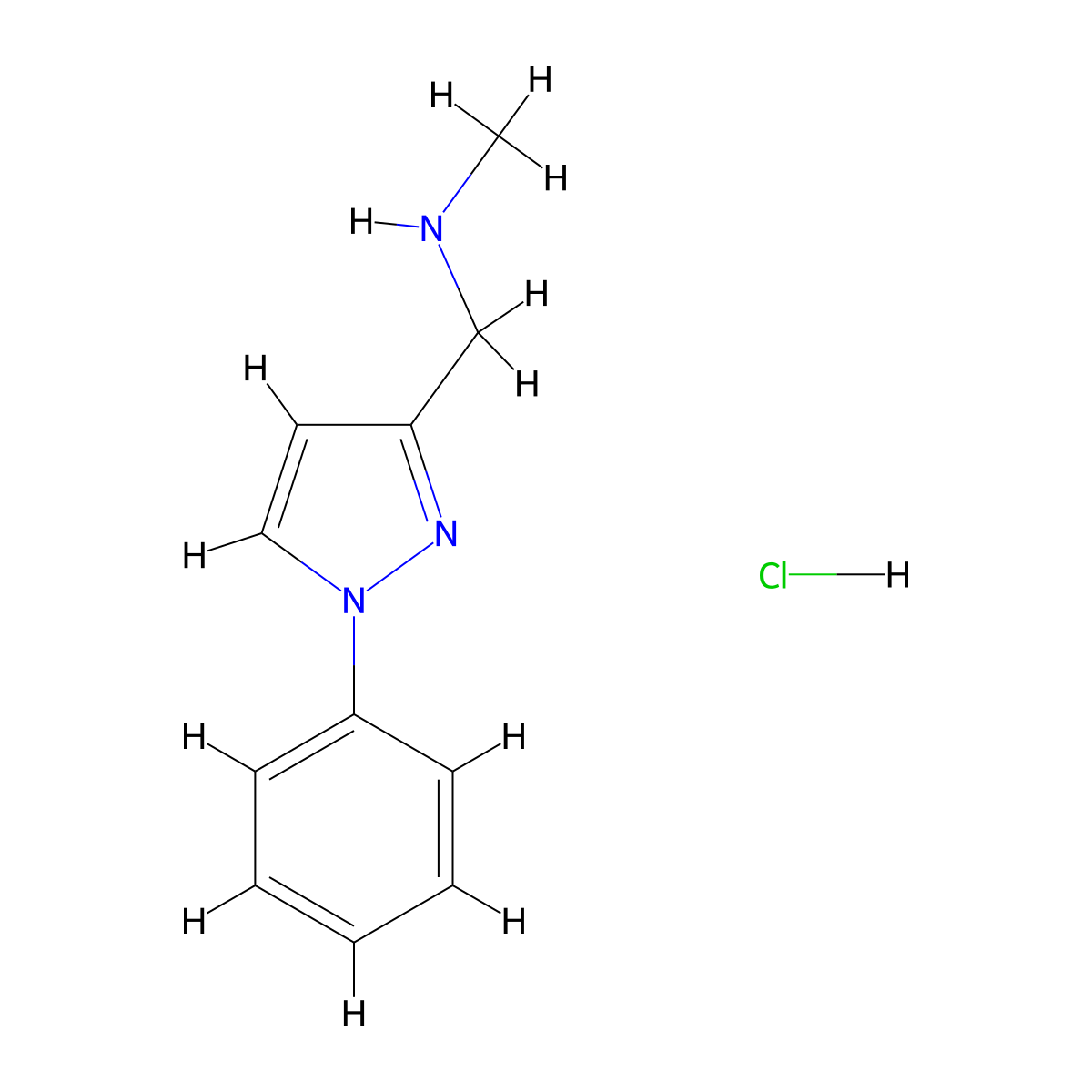 methyl[(1-phenyl-1H-pyrazol-3-yl)methyl]amine hydrochloride molecular structure, CAS 1193389-88-6