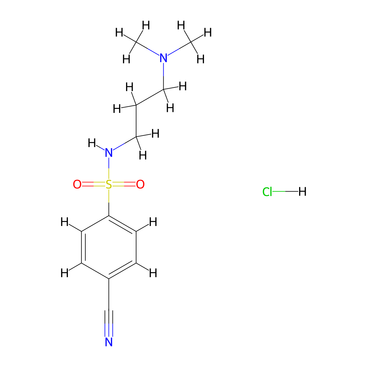 4-cyano-N-(3-(dimethylamino)propyl)benzene-1-sulfonamide hydrochloride molecular structure, CAS 1193390-20-3