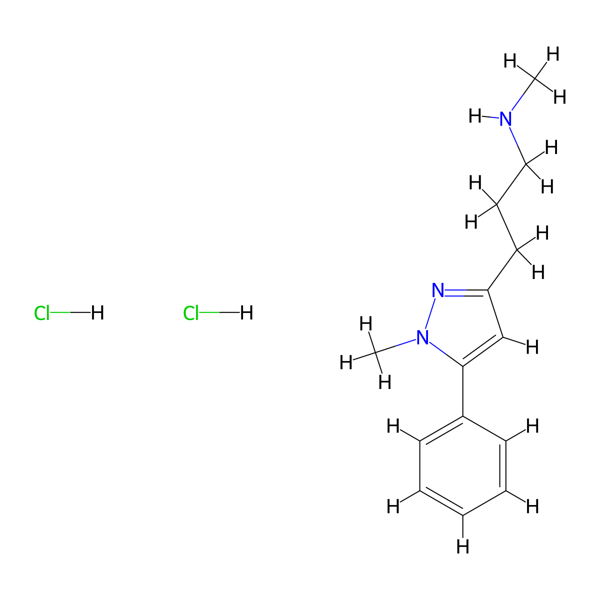 methyl[3-(1-methyl-5-phenyl-1H-pyrazol-3-yl)propyl]amine dihydrochloride molecular structure, CAS 1193390-34-9