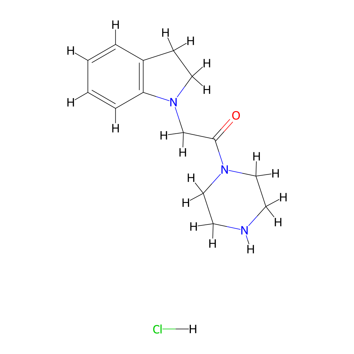 2-(2,3-dihydro-1H-indol-1-yl)-1-(piperazin-1-yl)ethan-1-one hydrochloride molecular structure, CAS 1193390-43-0