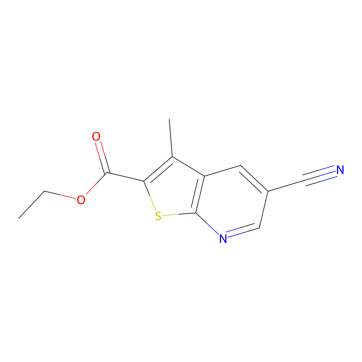 Ethyl 5-cyano-3-methylthieno[2,3-b]pyridine-2-carboxylate molecular structure, CAS 1193390-51-0