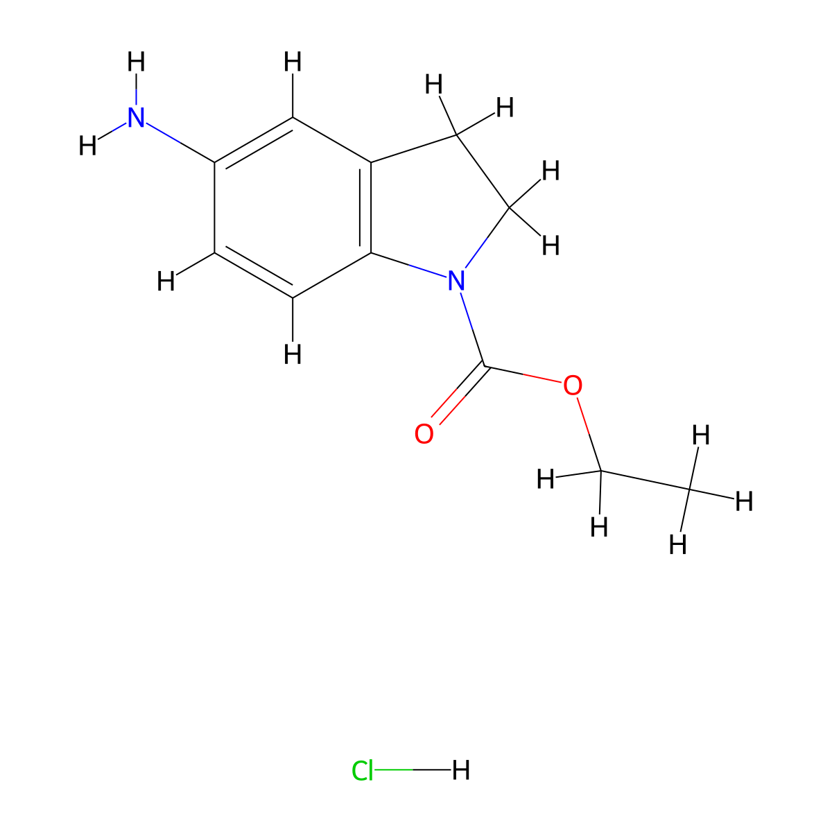 ethyl 5-amino-2,3-dihydro-1H-indole-1-carboxylate hydrochloride molecular structure, CAS 1193390-54-3