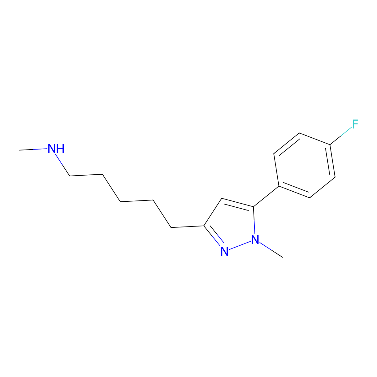 {5-[5-(4-fluorophenyl)-1-methyl-1H-pyrazol-3-yl]pentyl}(methyl)amine molecular structure, CAS 1193403-48-3