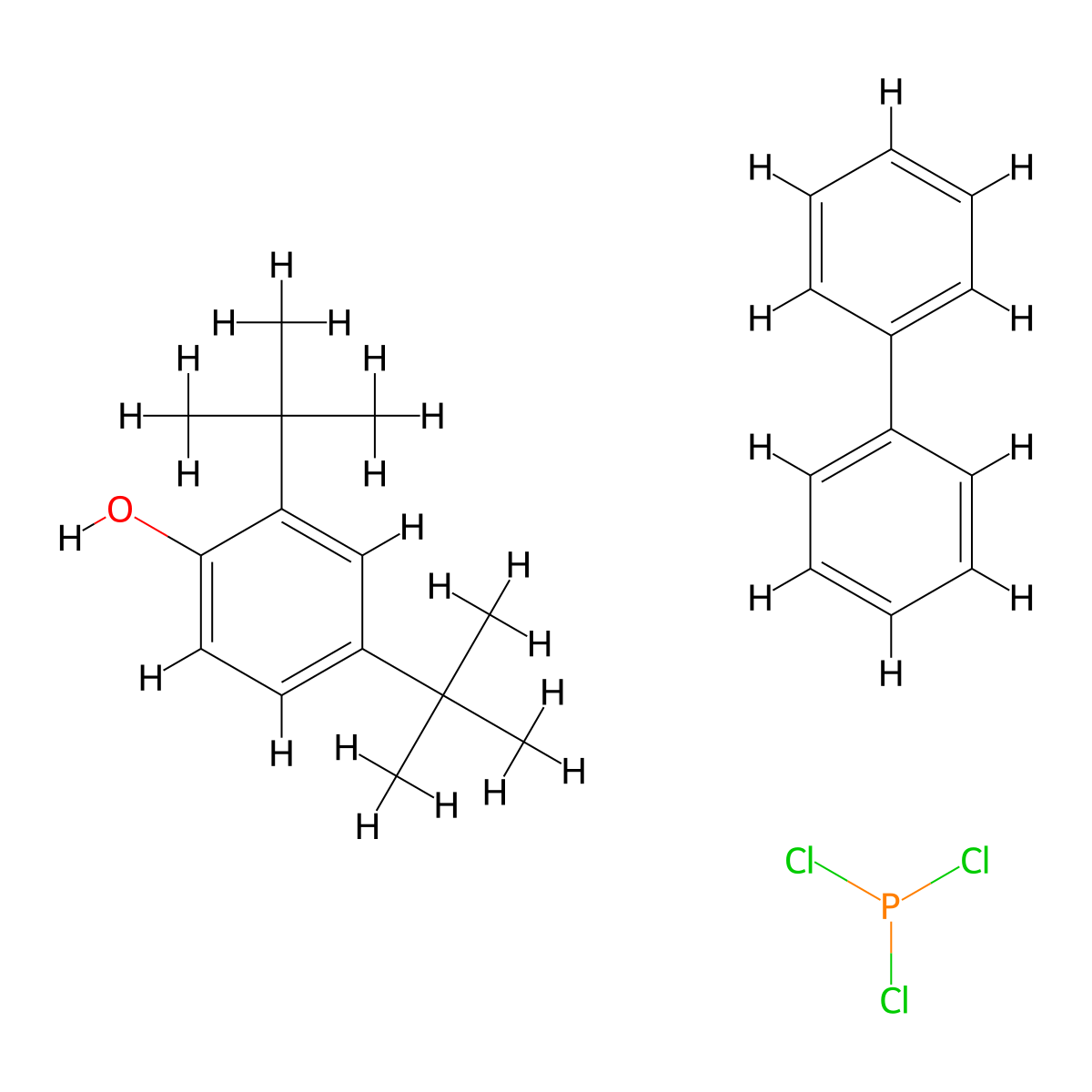 Phosphorous trichloride, reaction products with 1,1'-biphenyl and 2,4-bis(1,1-dimethylethyl)phenol molecular structure, CAS 119345-01-6