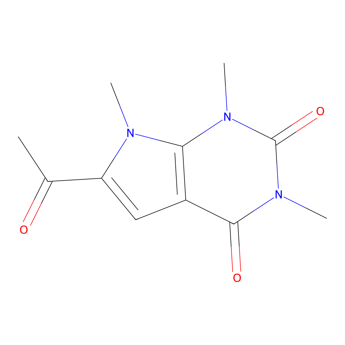 6-acetyl-1,3,7-trimethyl-1H,2H,3H,4H,7H-pyrrolo[2,3-d]pyrimidine-2,4-dione molecular structure, CAS 119350-44-6