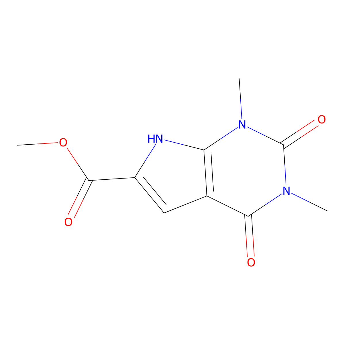 methyl 1,3-dimethyl-2,4-dioxo-2,3,4,7-tetrahydro-1H-pyrrolo[2,3-d]pyrimidine-6-carboxylate molecular structure, CAS 119350-50-4