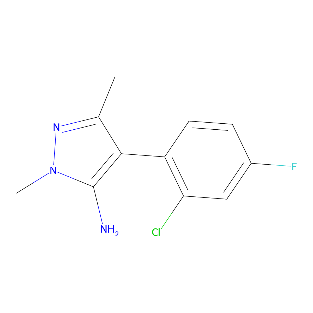 4-(2-chloro-4-fluorophenyl)-1,3-dimethyl-1H-pyrazol-5-amine molecular structure, CAS 1193511-96-4