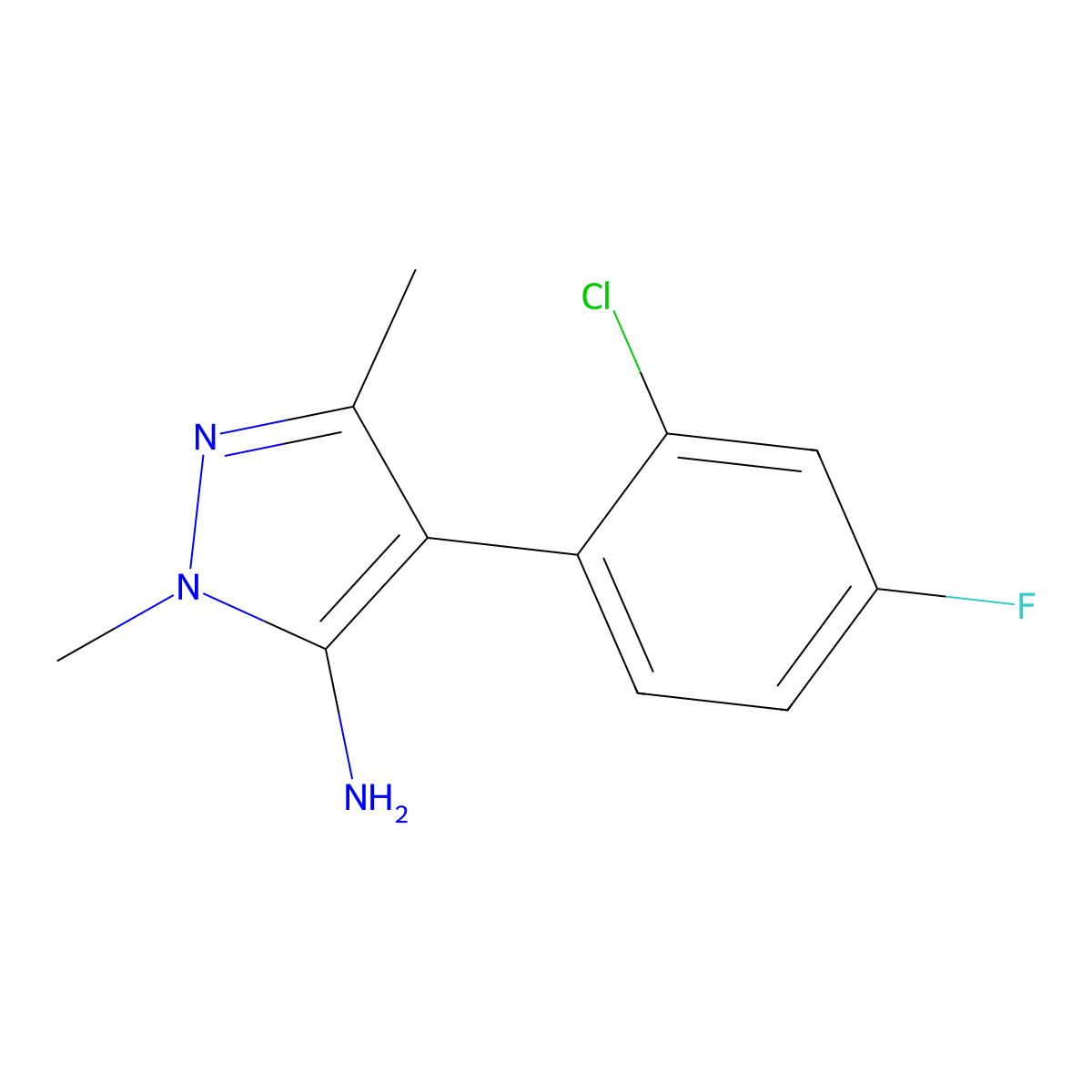 4-(2-chloro-4-fluorophenyl)-1,3-dimethyl-1H-pyrazol-5-amine molecular structure, CAS 1193511-96-4