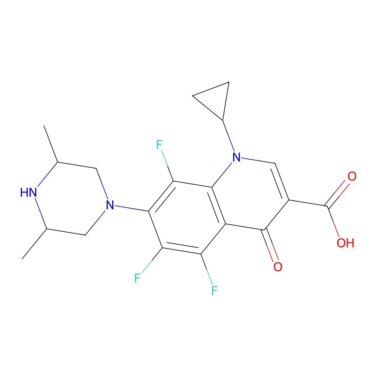 1-Cyclopropyl-7-(3,5-dimethylpiperazin-1-yl)-5,6,8-trifluoro-4-oxo-1,4-dihydroquinoline-3-carboxylic acid molecular structure, CAS 119354-10-8