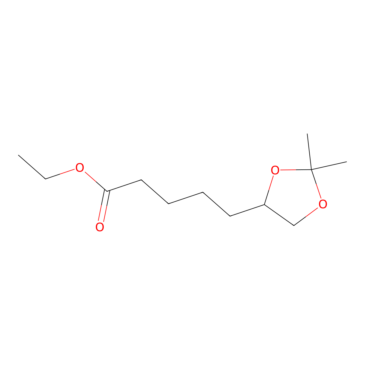 (S)-Ethyl 5-(2,2-dimethyl-1,3-dioxolan-4-yl)pentanoate molecular structure, CAS 119392-31-3