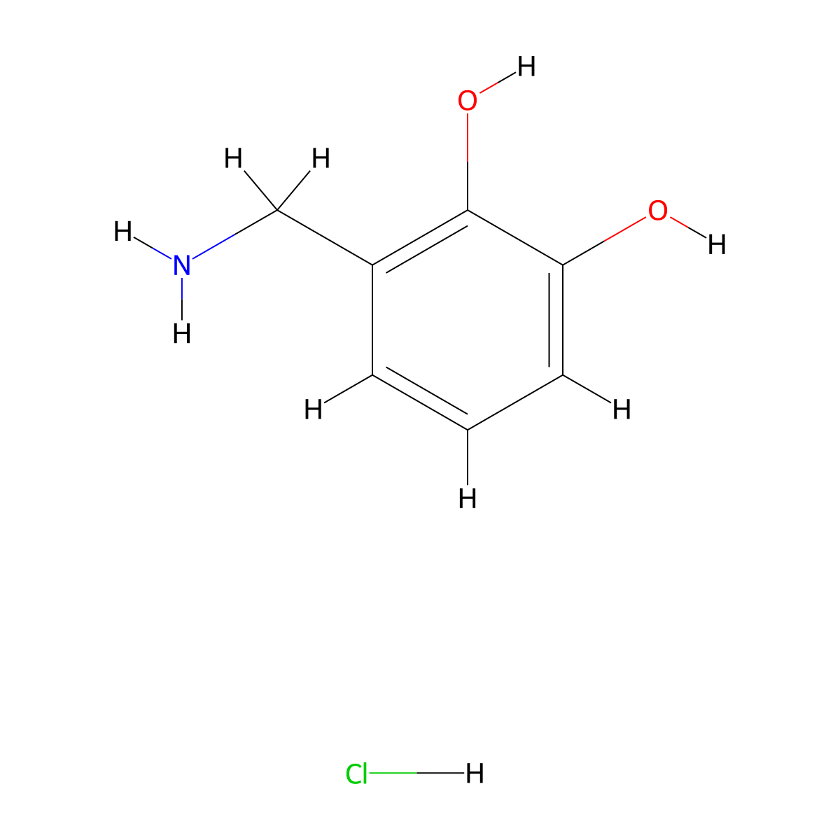 3-(Aminomethyl)benzene-1,2-diol hydrochloride molecular structure, CAS 1194-90-7
