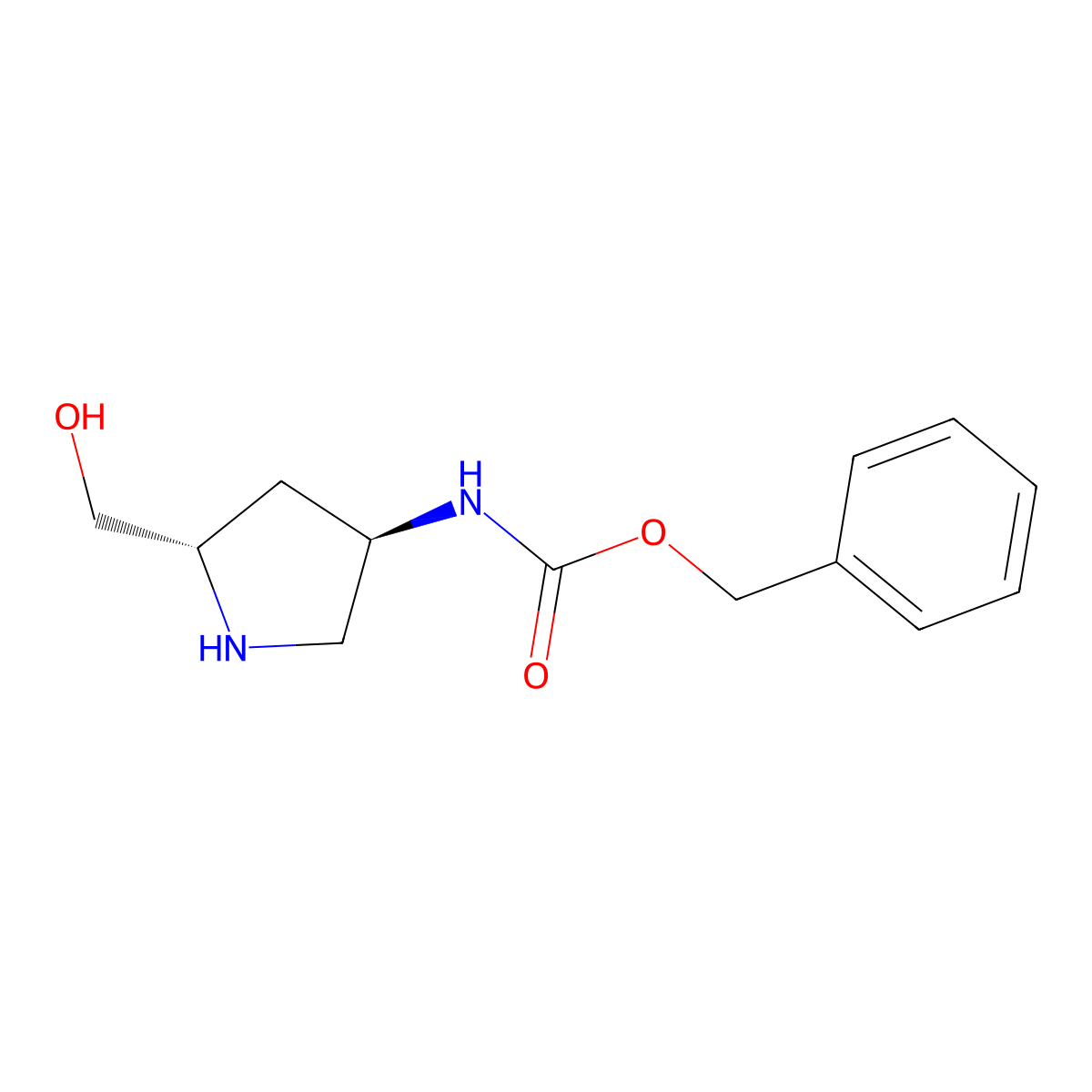 Benzyl ((3R,5S)-5-(hydroxymethyl)pyrrolidin-3-yl)carbamate molecular structure, CAS 1194062-87-7